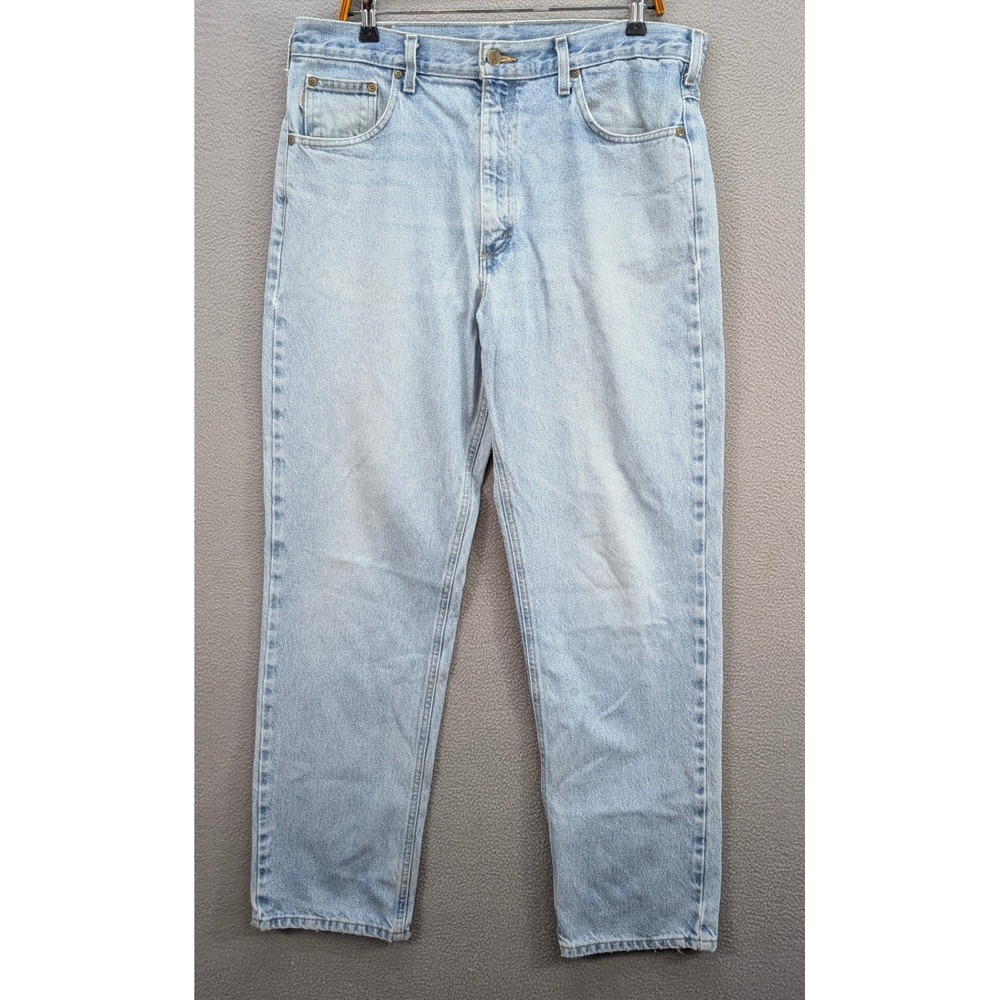 Carhartt Jeans Mens 36x34 Relaxed Fit Tapered Leg Light Wash Blue Cotton Grunge